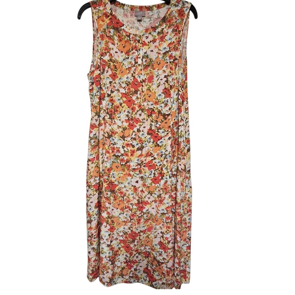 J.‎ Jill Floral Sleeveless Dress Womens 14 Orange Pink Rayon Midi RN97641